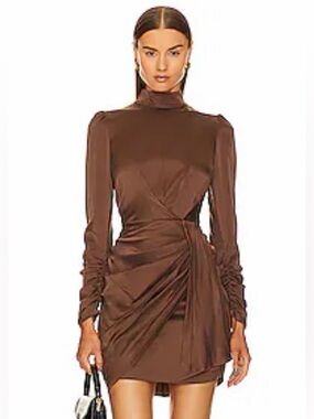 Zimmermann Silk Drape Dress in Chocolate Brown 0P